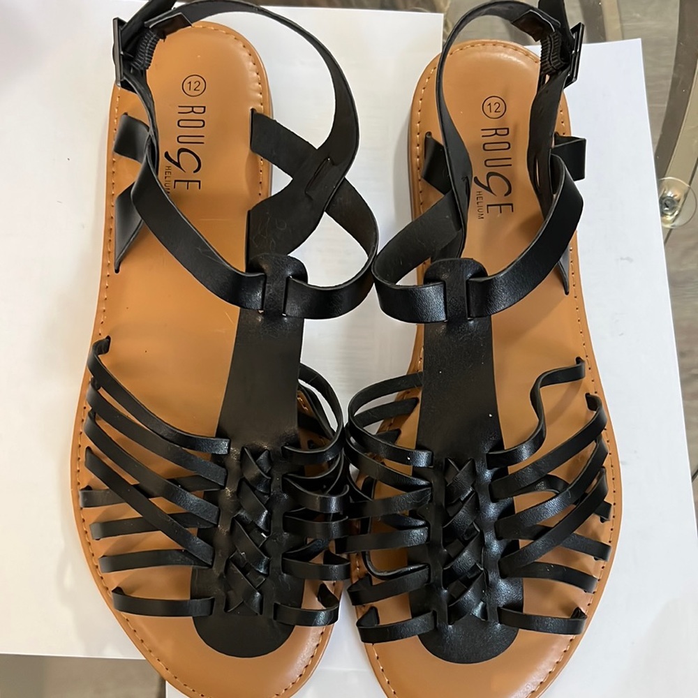 Rouge Black Strappy Flat Sandals Size 12 (New)
